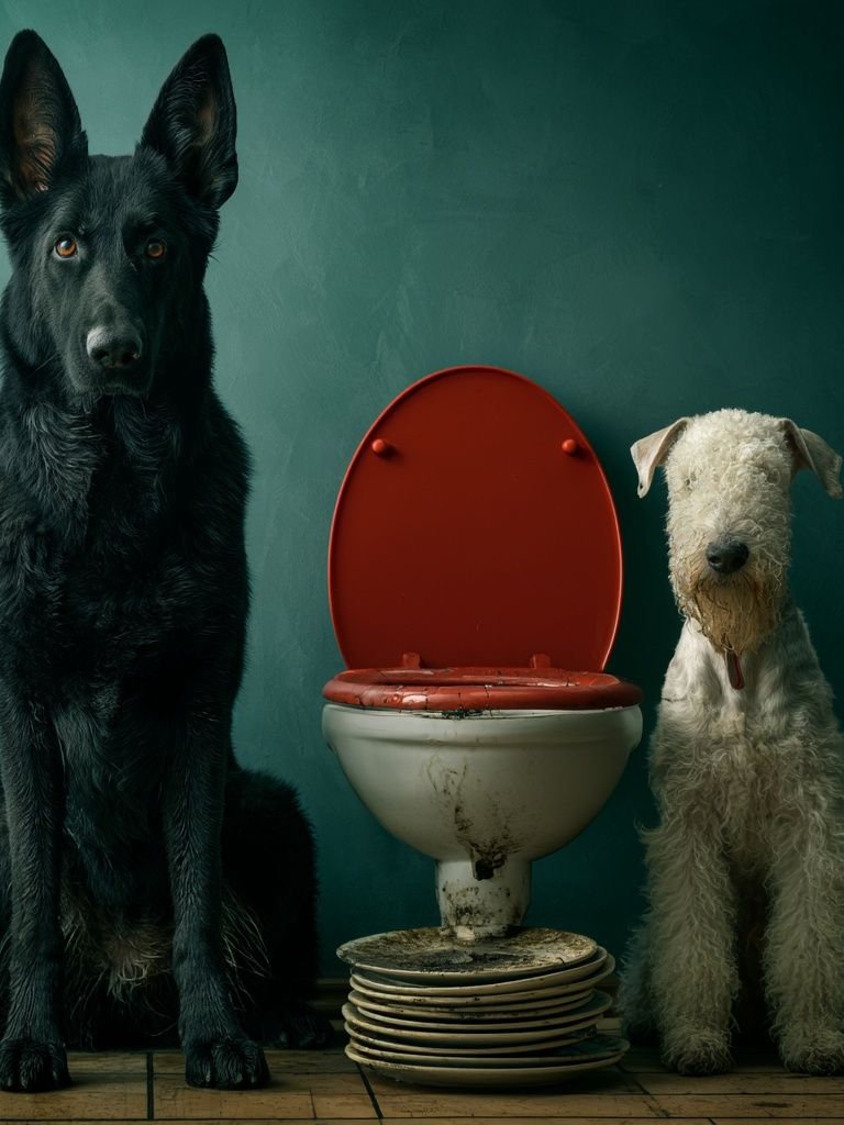 Dogs by Toilet Surrealism Poster. poster — animals art