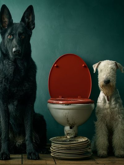 Dogs by Toilet Surrealism Poster.