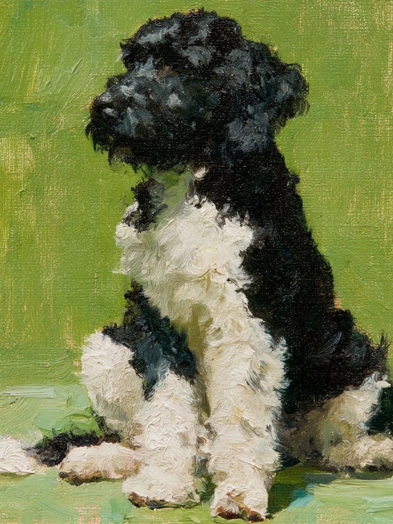 Black and White Dog Painting Poster. poster detail