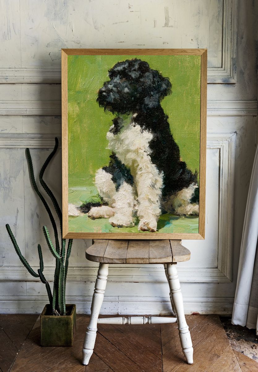 Black and White Dog Painting Poster. room preview