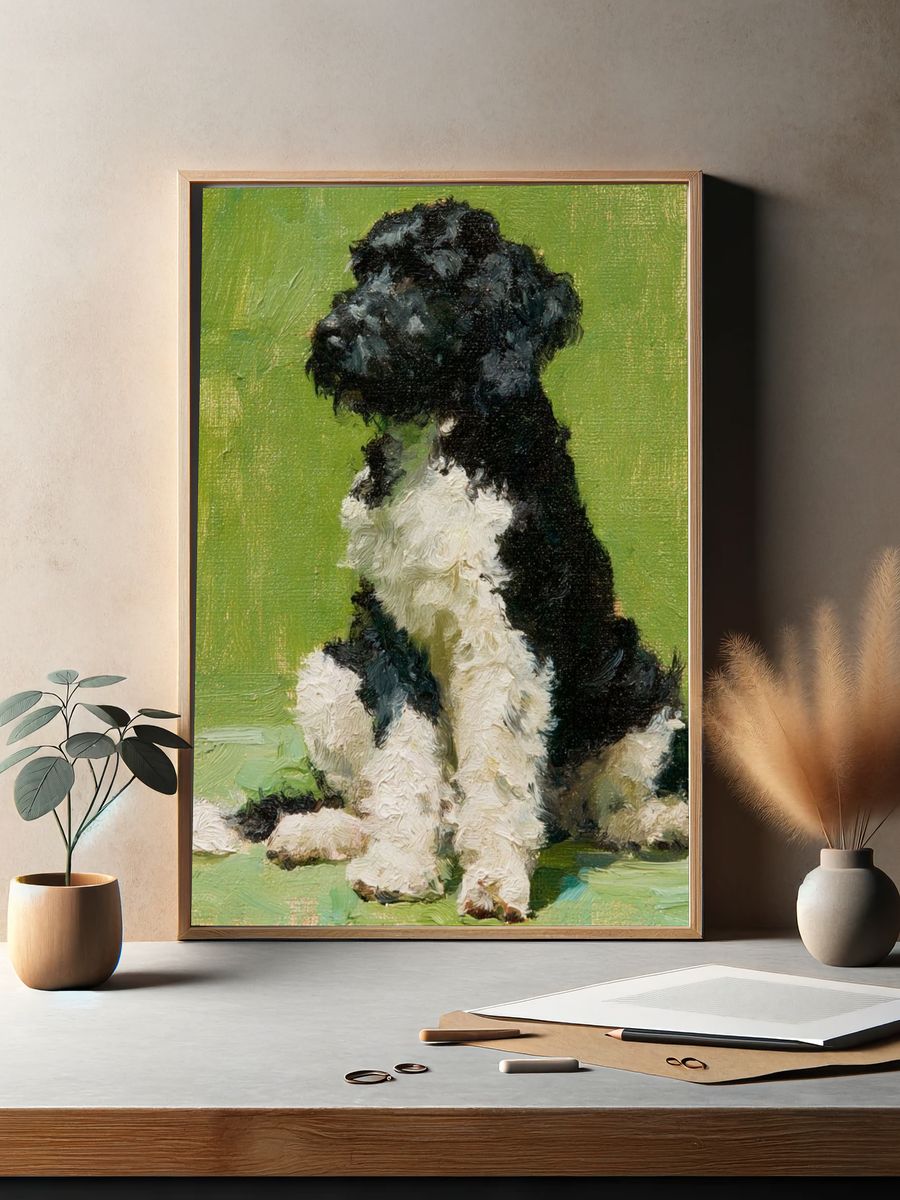 Black and White Dog Painting Poster. — room view 2