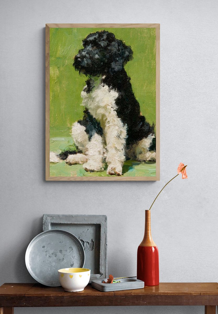 Black and White Dog Painting Poster. — room view 3