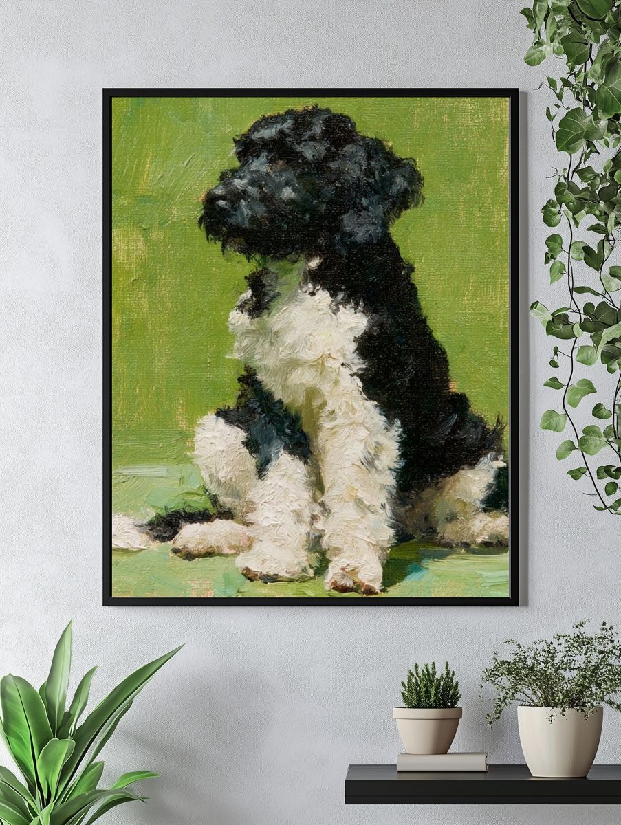 Black and White Dog Painting Poster. — room view 4