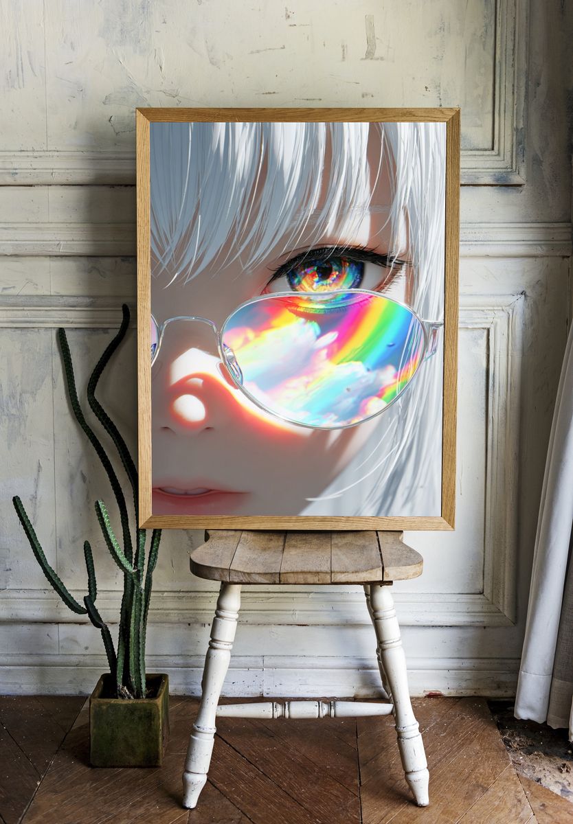 Rainbow Reflection Anime Portrait Poster. room preview