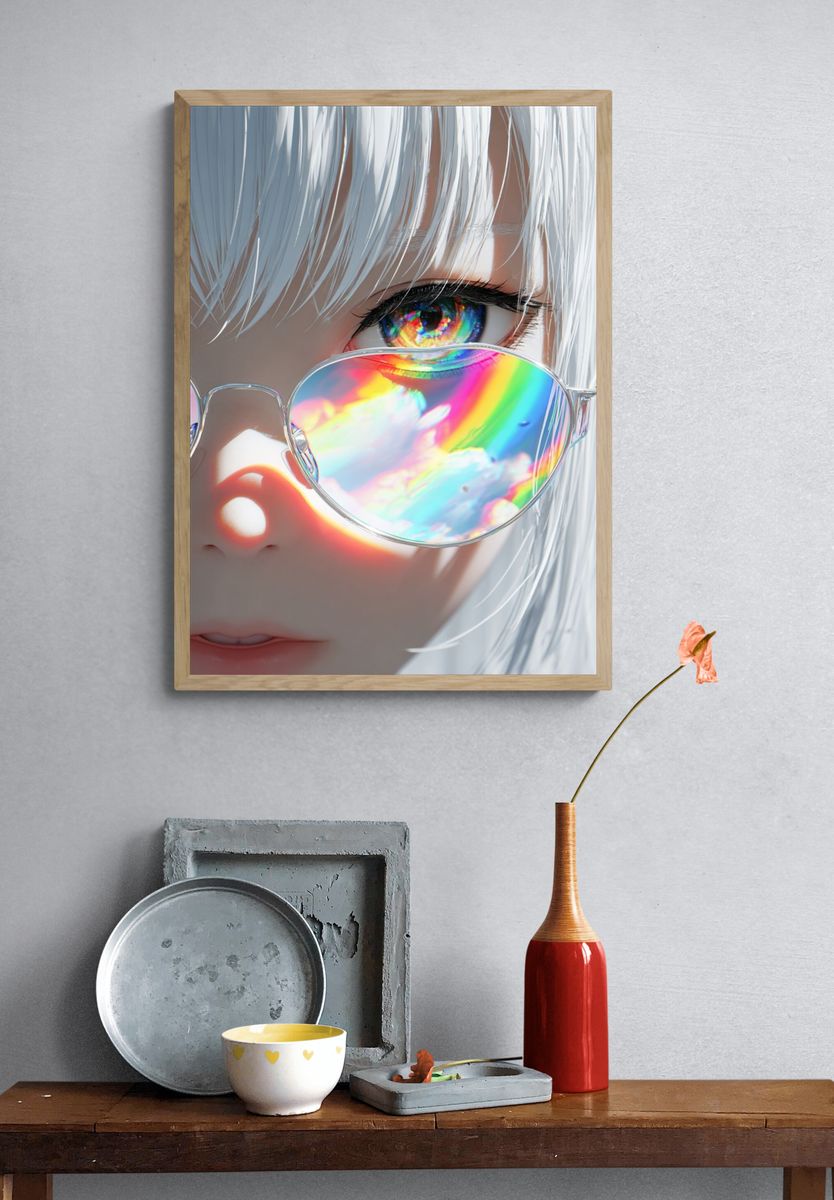 Rainbow Reflection Anime Portrait Poster. — room view 3