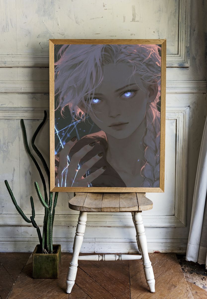Glowing Eyes Anime Portrait Print. room preview