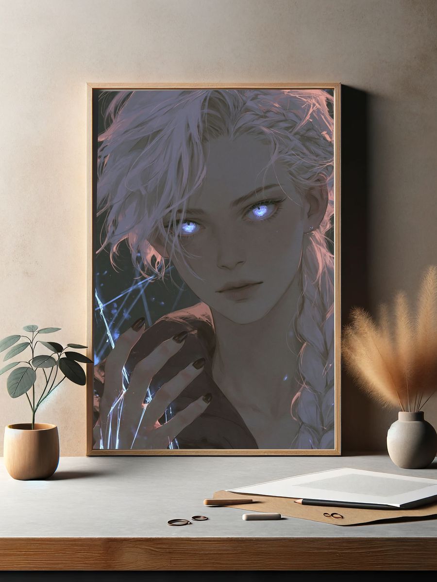 Glowing Eyes Anime Portrait Print. — room view 2