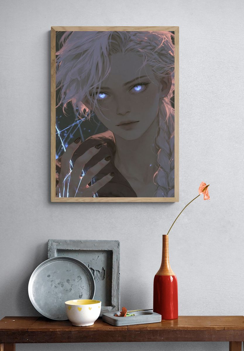 Glowing Eyes Anime Portrait Print. — room view 3