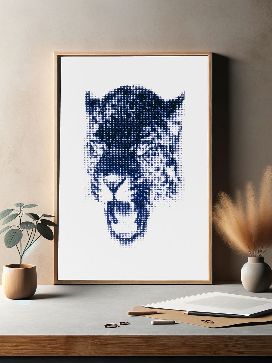 Blue Halftone Tiger Print. — room view 2