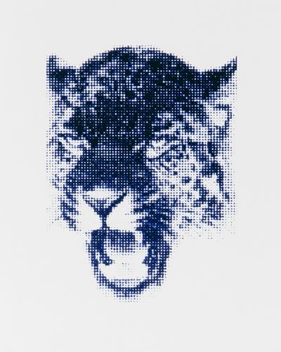 Blue Halftone Tiger Print.