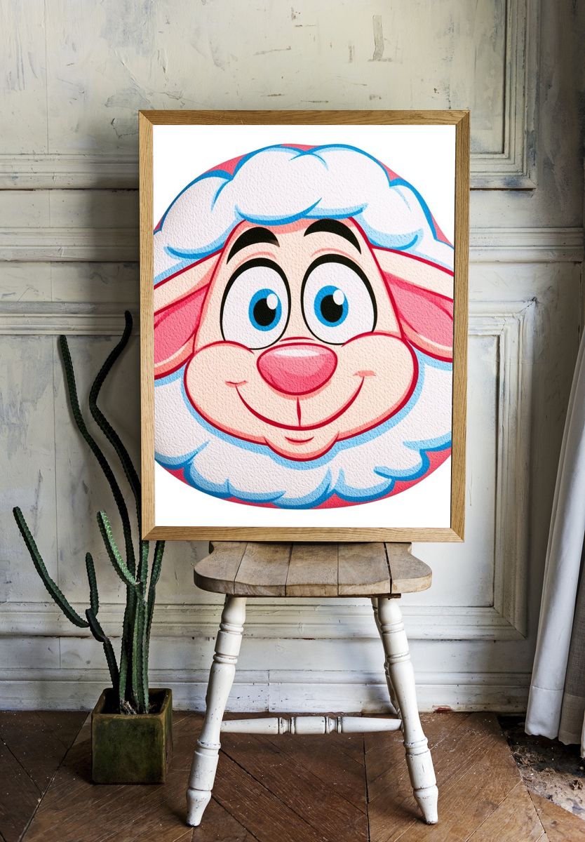 Cute Sheep Cartoon Print. room preview