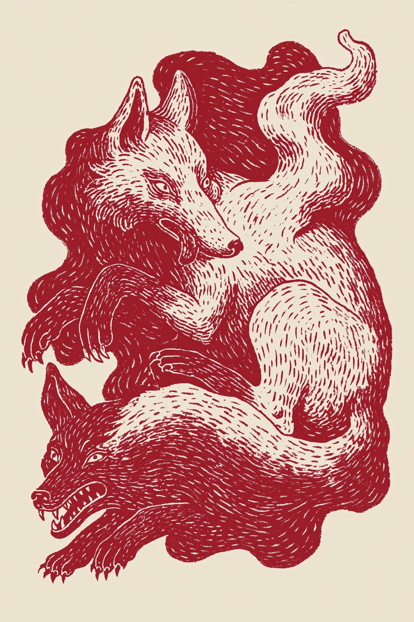 Three Wolves Ink Print. poster — animals art