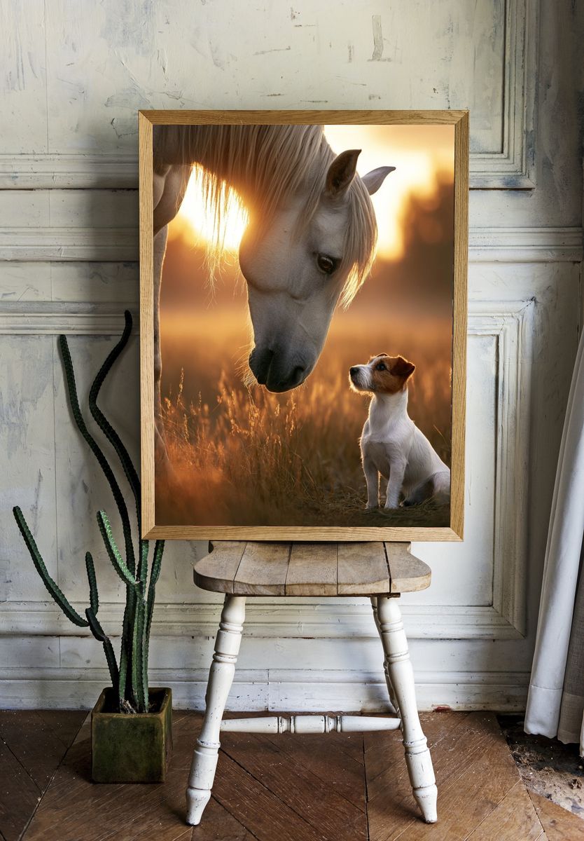 Horse and Dog Sunset Photography Poster. room preview