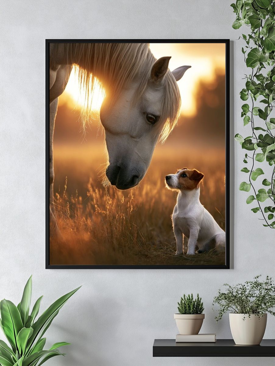 Horse and Dog Sunset Photography Poster. — room view 4