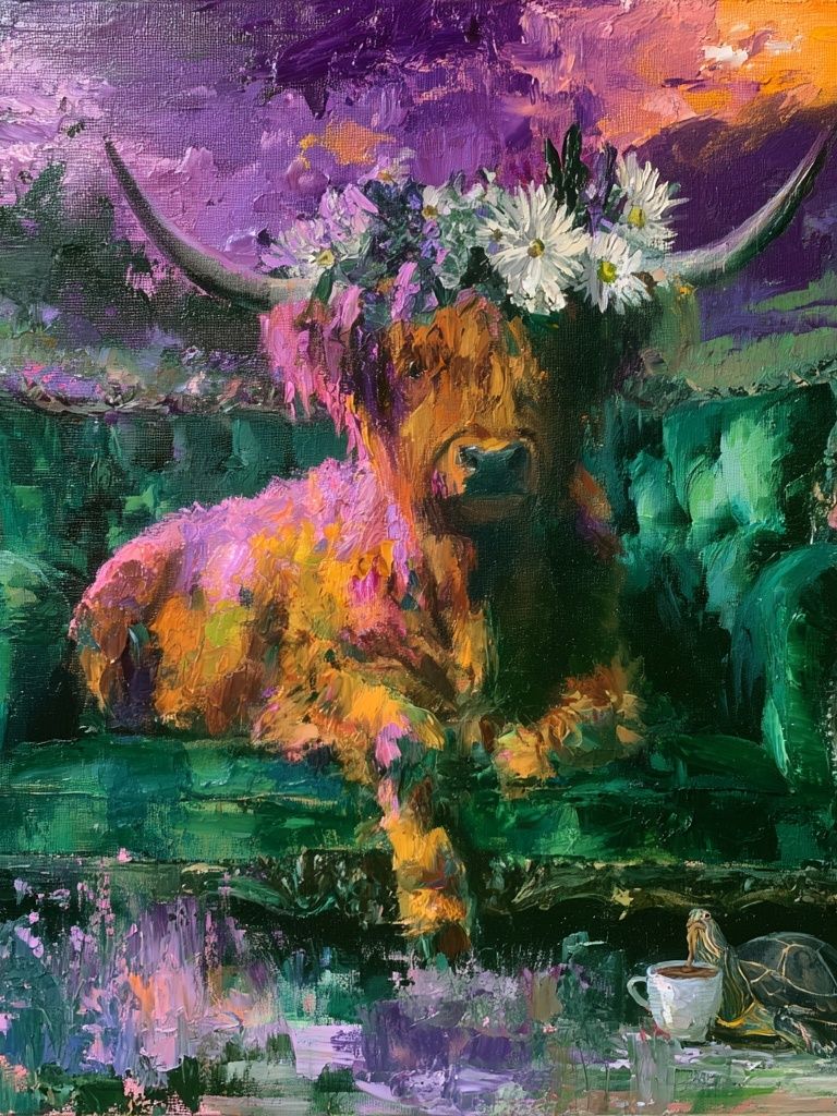 Highland Cow Surrealism Poster. poster — animals art