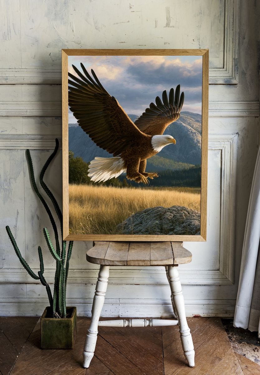 Majestic Bald Eagle Landscape Poster. room preview