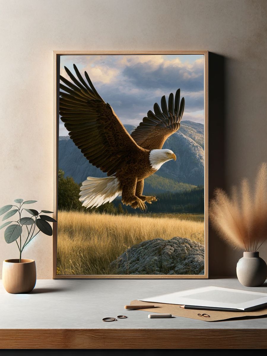 Majestic Bald Eagle Landscape Poster. — room view 2