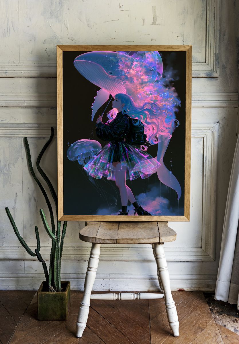 Dream Whale Girl Digital Art Poster. — room view 1