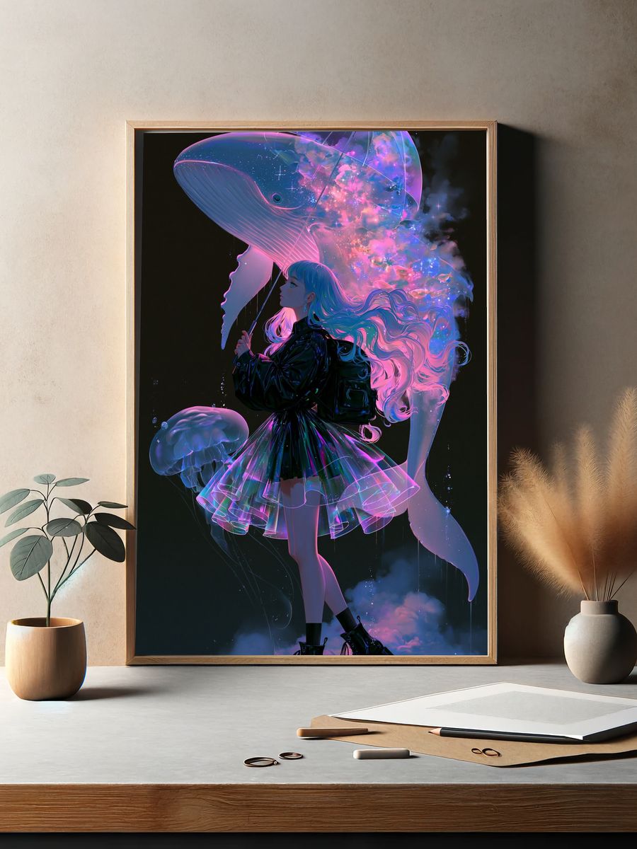 Dream Whale Girl Digital Art Poster. — room view 2