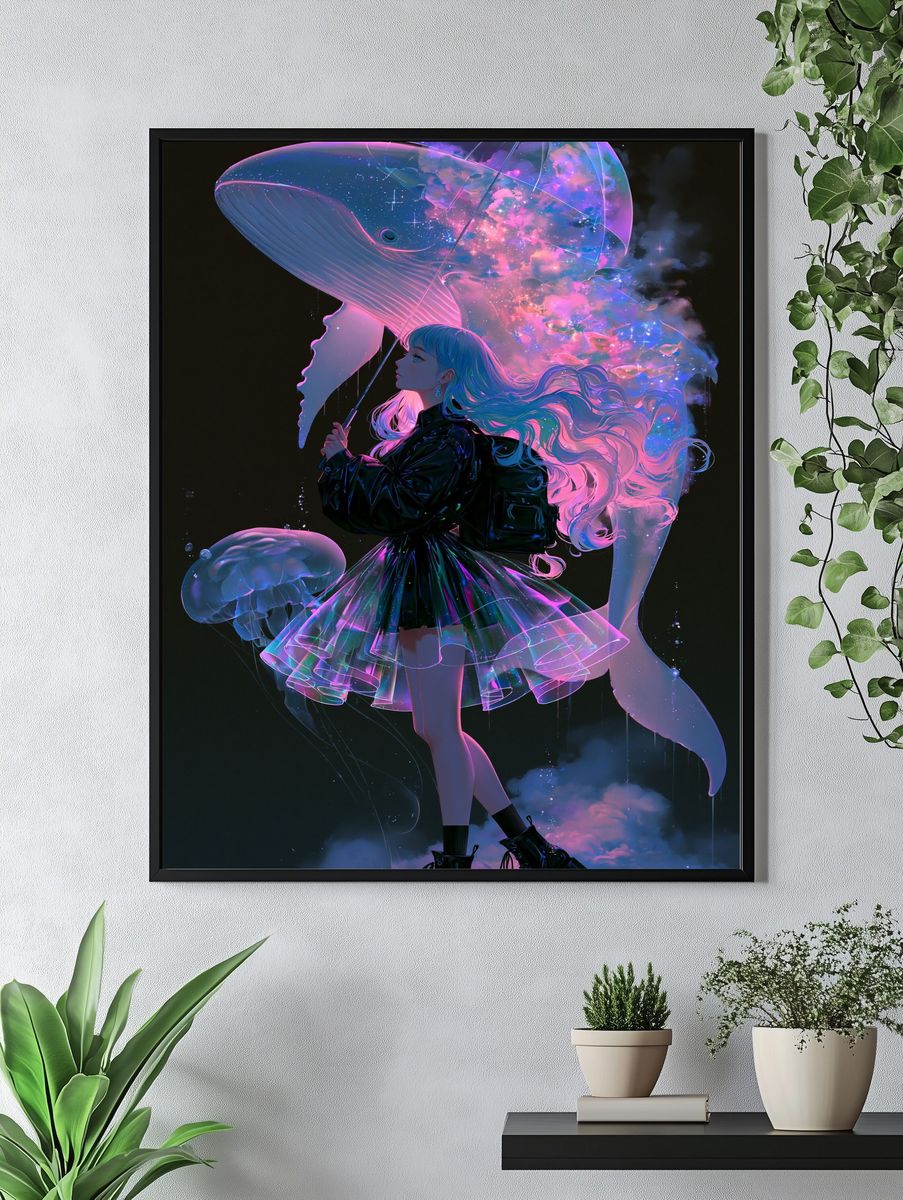 Dream Whale Girl Digital Art Poster. — room view 4