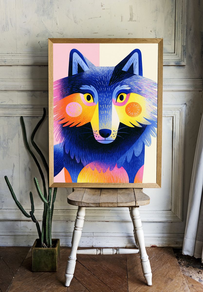 Colorful Wolf Illustration Poster. — room view 1