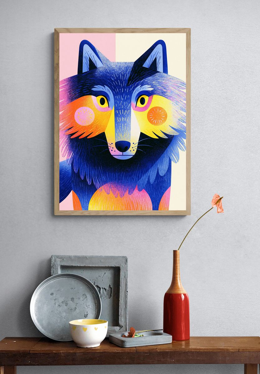 Colorful Wolf Illustration Poster. — room view 3
