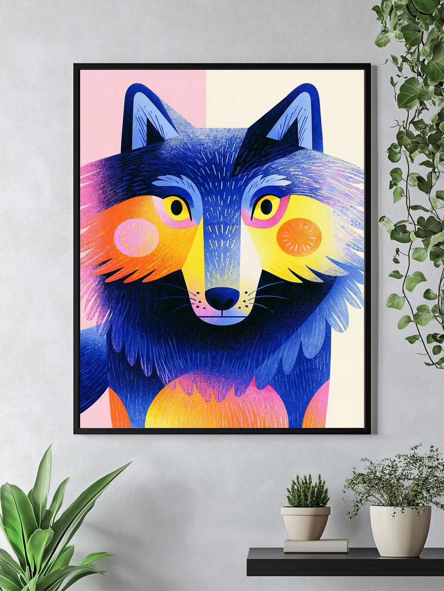 Colorful Wolf Illustration Poster. — room view 4