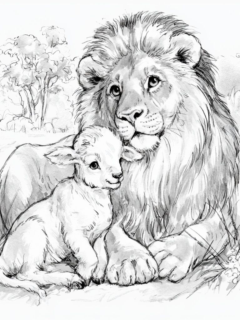 Lion and Lamb Sketch Poster. poster detail