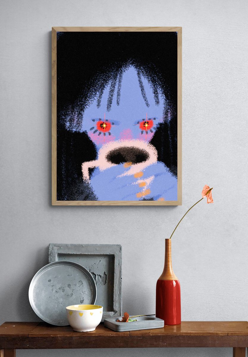 Blue Bear Abstract Poster. — room view 3