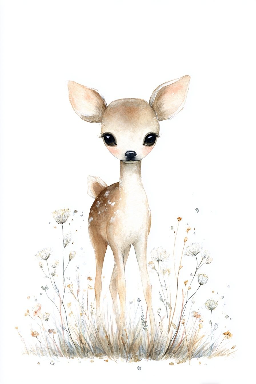 Baby Deer Watercolor Print. poster detail