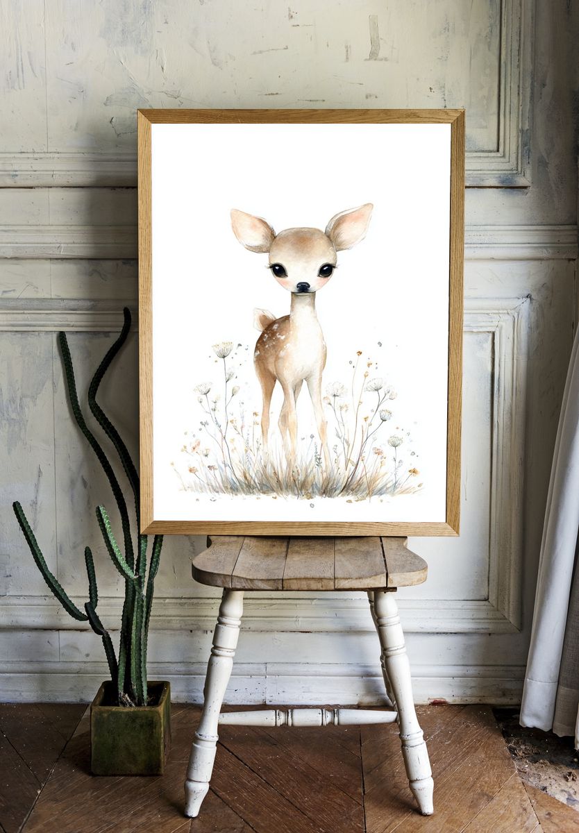 Baby Deer Watercolor Print. — room view 1