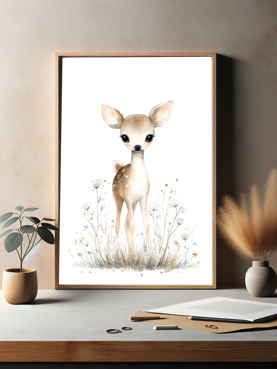 Baby Deer Watercolor Print. — room view 2