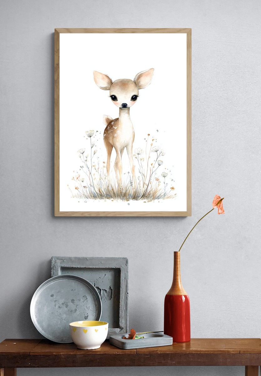 Baby Deer Watercolor Print. — room view 3