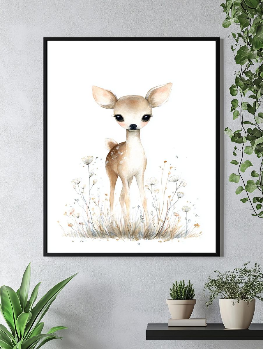 Baby Deer Watercolor Print. — room view 4