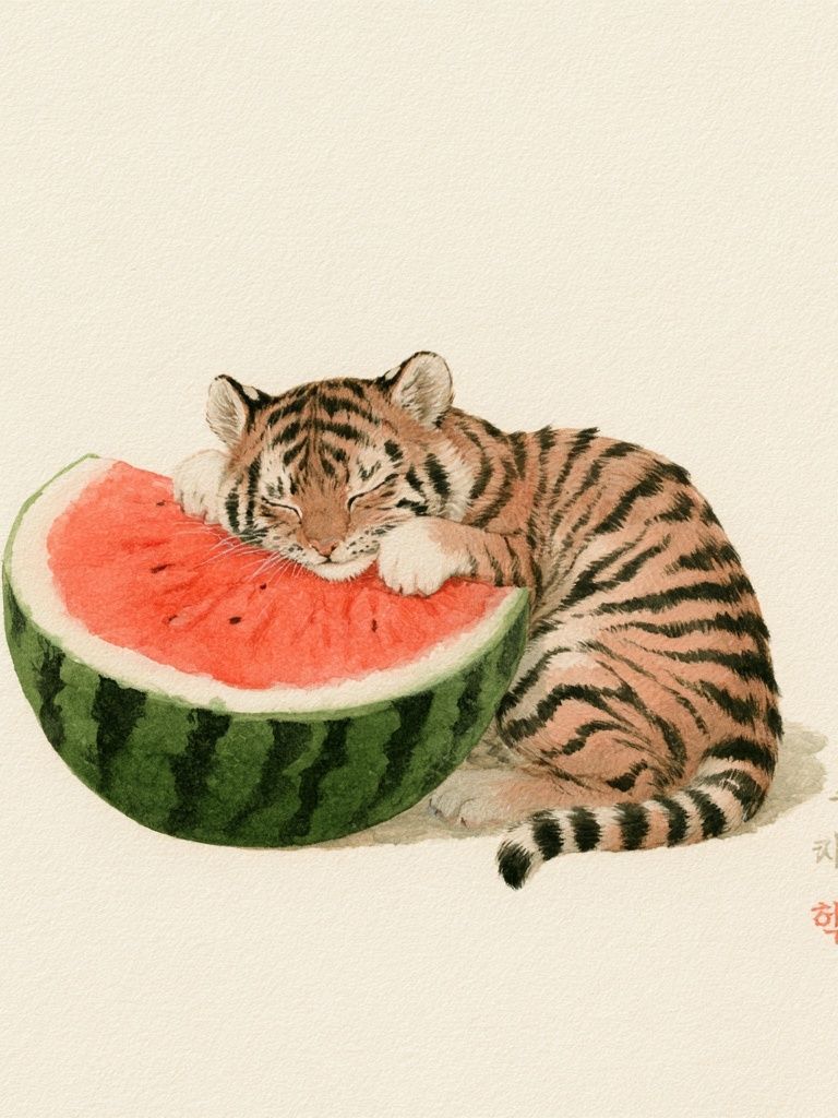 Sleeping Tiger Watercolor Print. poster detail