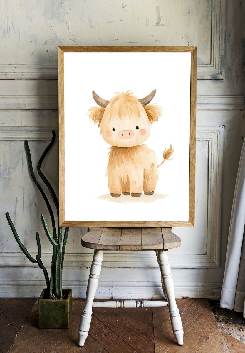 Cute Highland Cow Watercolor Poster. — room view 1