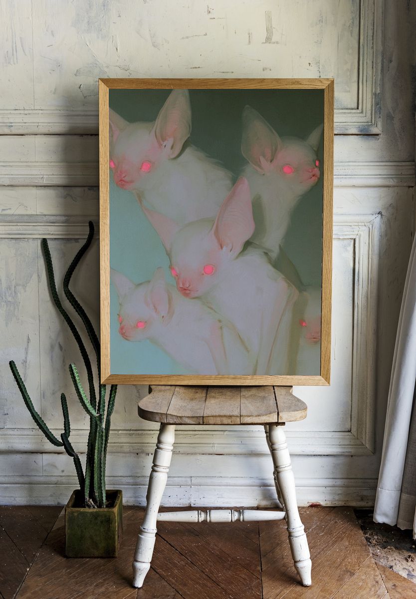 Glowing Fennec Foxes Surreal Print. room preview