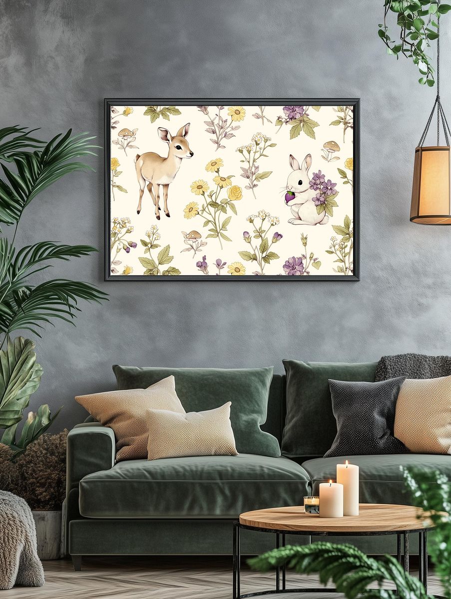 Bunny and Deer Botanical Print. — room view 4