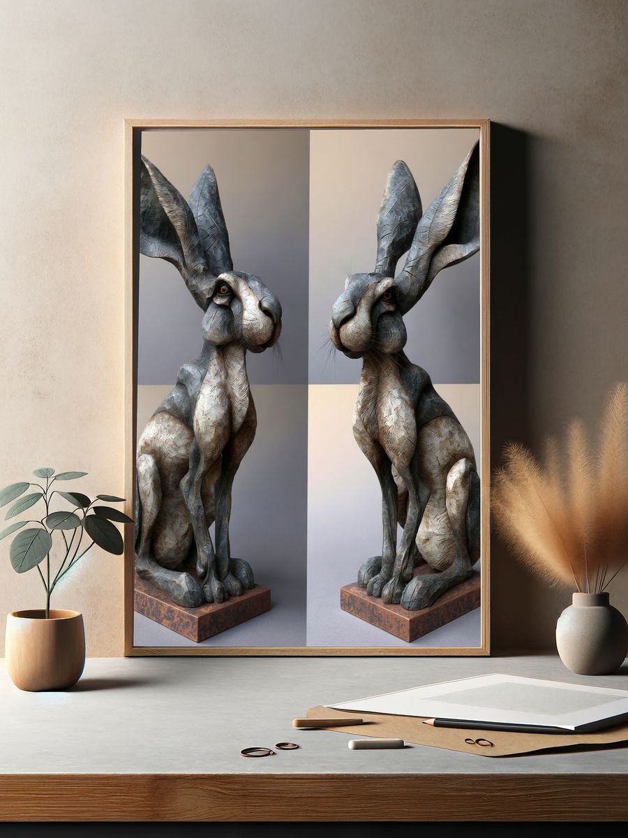 Sculptural Rabbit Portrait Print. — room view 2