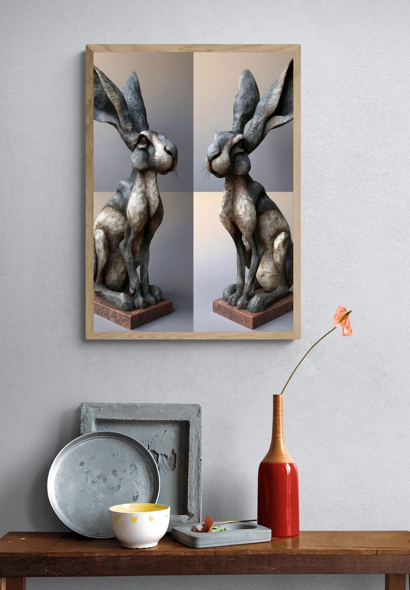Sculptural Rabbit Portrait Print. — room view 3