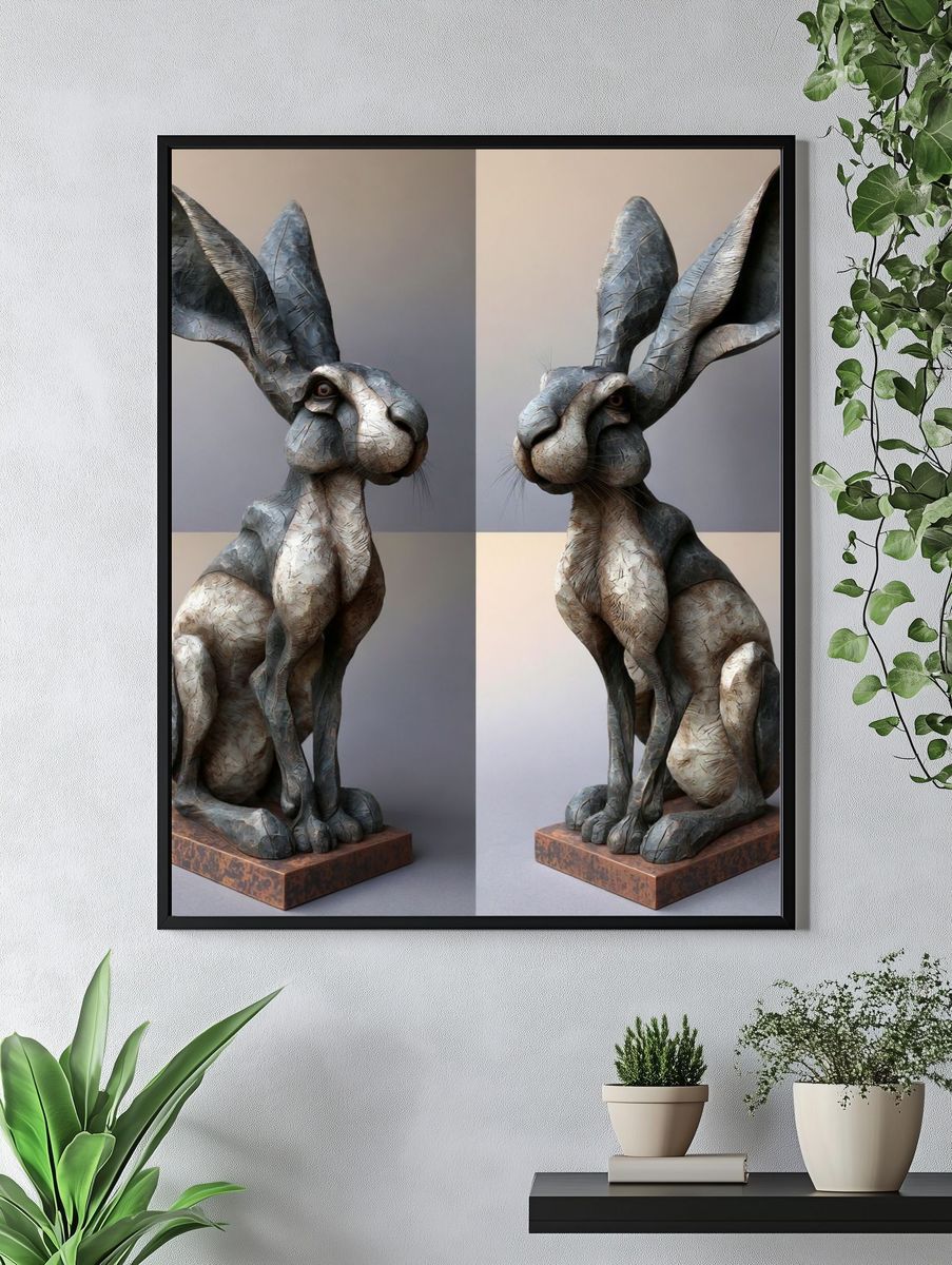 Sculptural Rabbit Portrait Print. — room view 4
