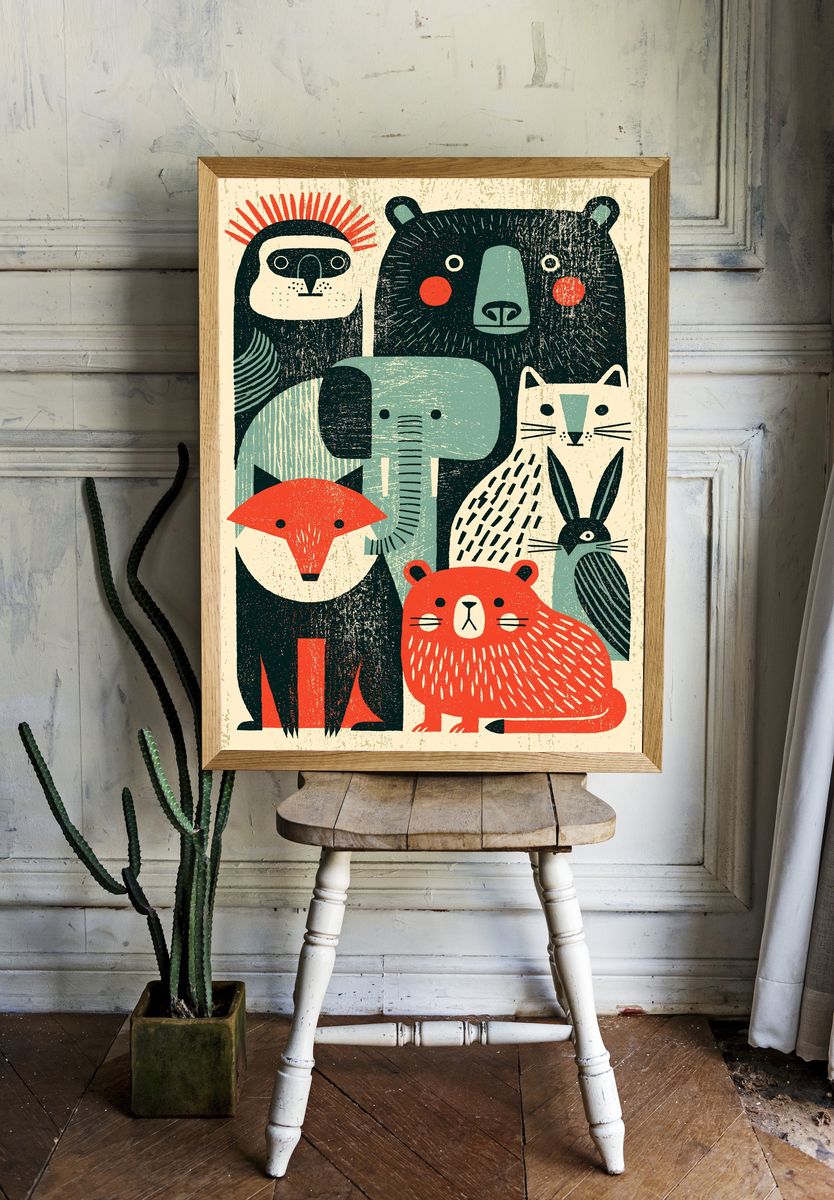 Forest Animals Folk Art Poster. — room view 1