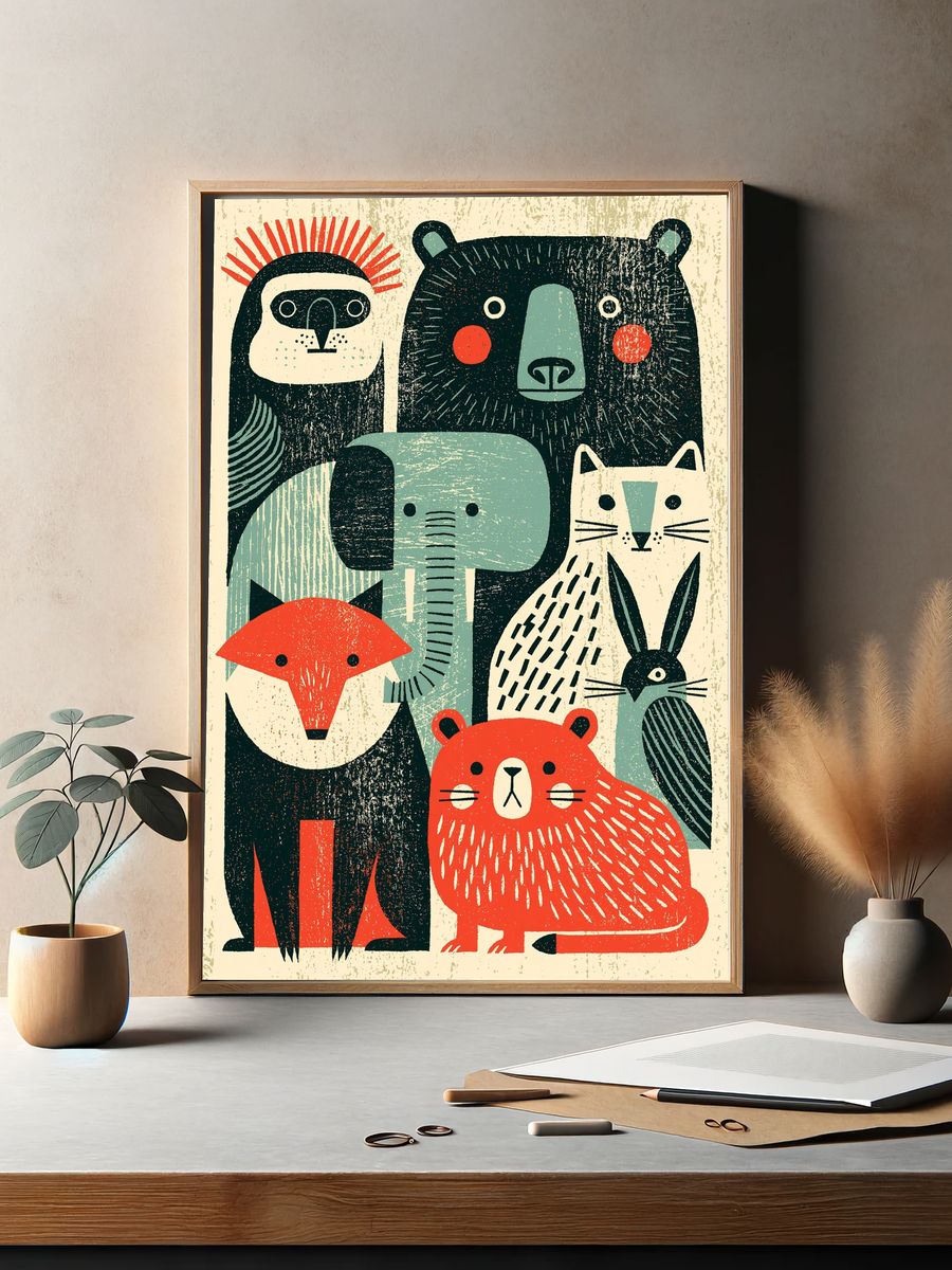 Forest Animals Folk Art Poster. — room view 2