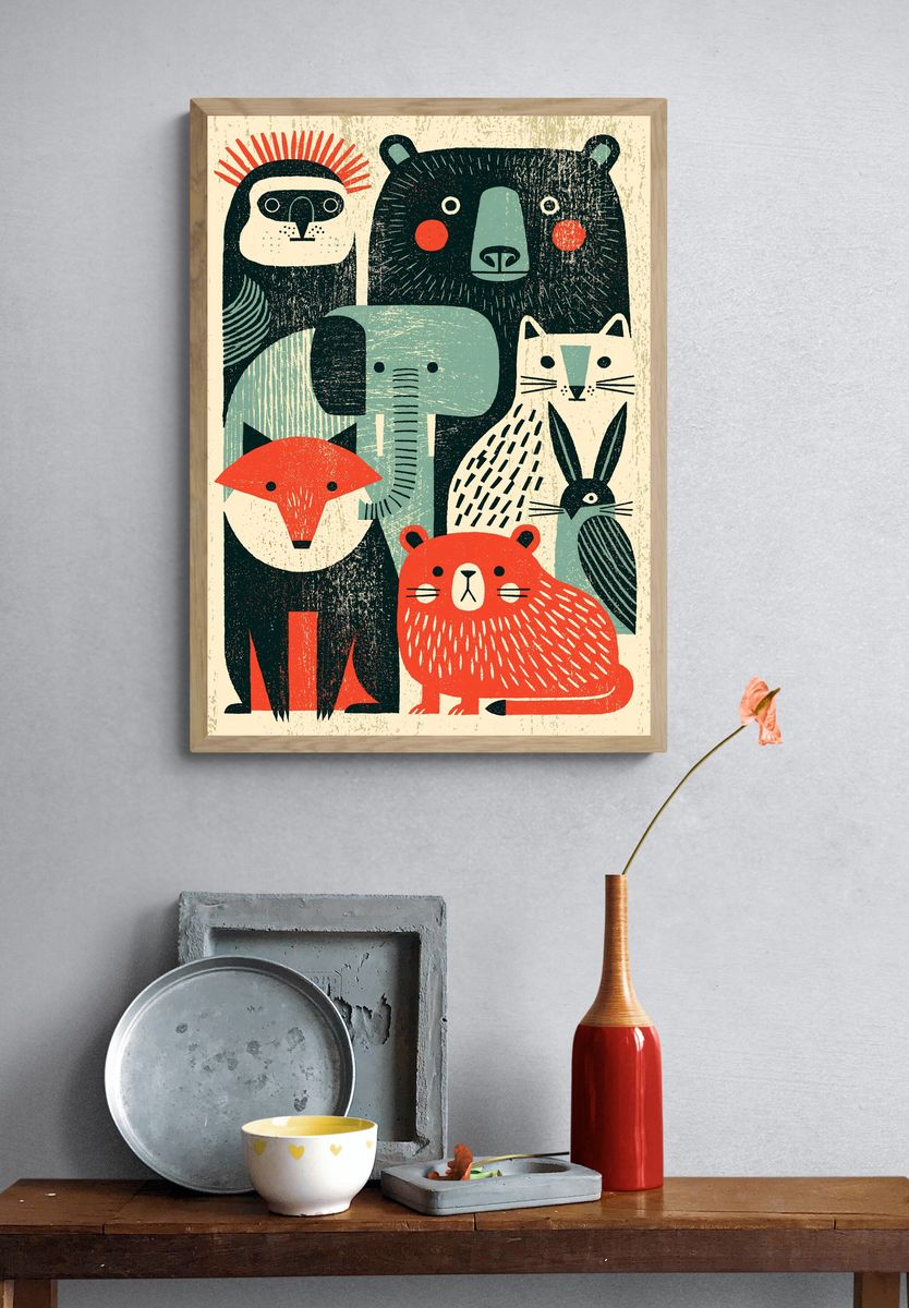 Forest Animals Folk Art Poster. — room view 3