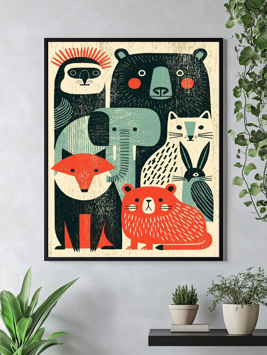 Forest Animals Folk Art Poster. — room view 4