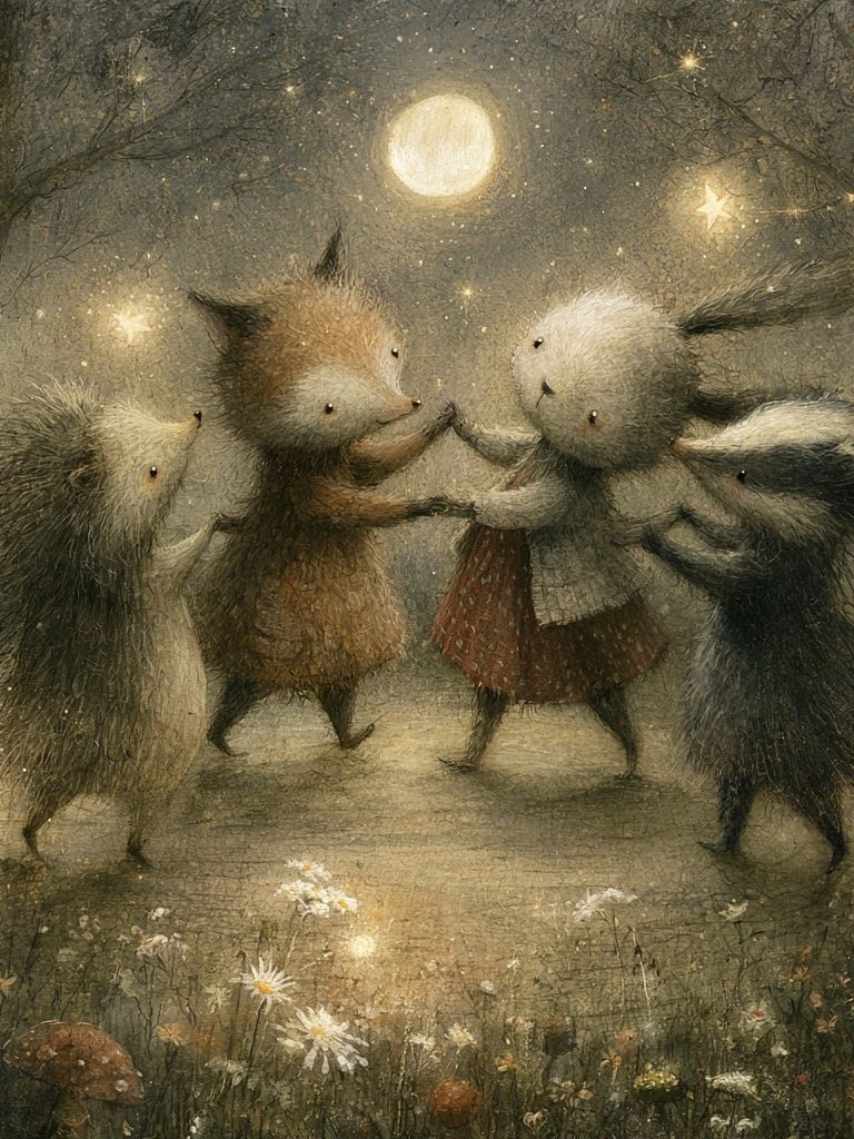 Moonlit Forest Animals Illustration Poster. poster detail