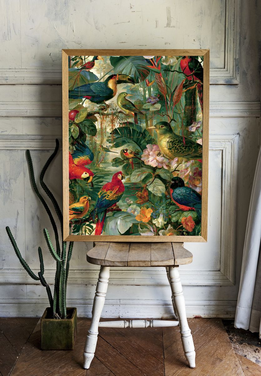 Tropical Birds Botanical Print. — room view 1