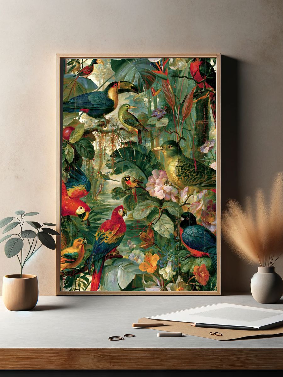 Tropical Birds Botanical Print. — room view 2