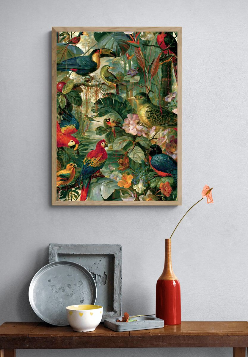 Tropical Birds Botanical Print. — room view 3