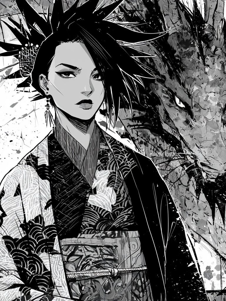 Geisha Dragon Ink Poster. poster — anime art